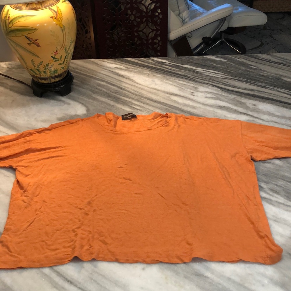 COPY - ESKANDAR LINEN TOP O/S ONE SIZE SOFT NEARLY NEW TANGERINE